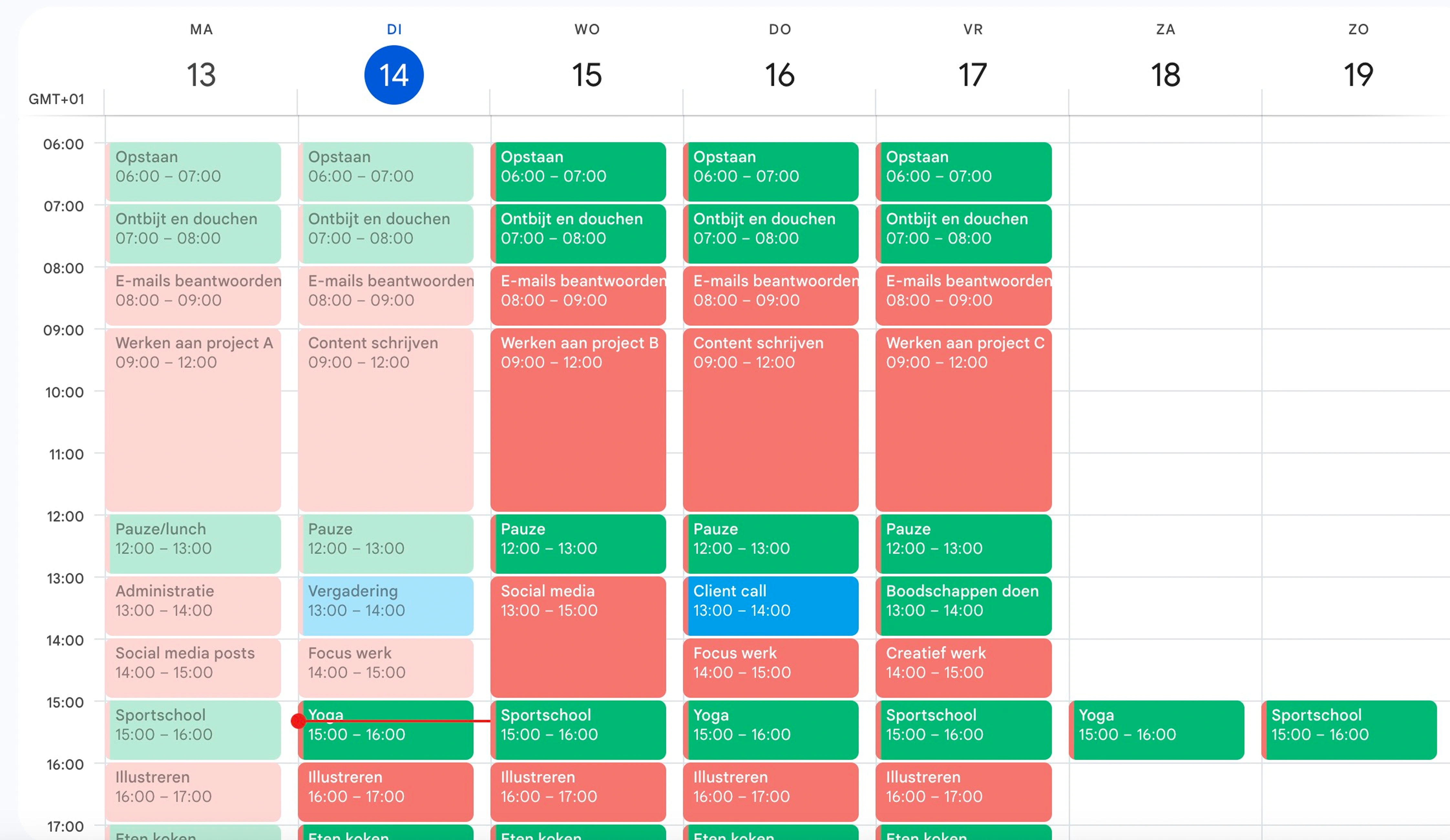 Voorbeeld van een time blocking schema
